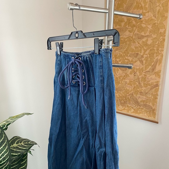 High waist denim skirt with tie - Picture 1 of 3